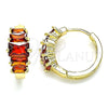 Oro Laminado Huggie Hoop, Gold Filled Style Baguette Design, with Garnet Cubic Zirconia, Polished, Golden Finish, 02.210.0560.15