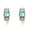 Oro Laminado Huggie Hoop, Gold Filled Style Baguette Design, with Blue Topaz and Amethyst Cubic Zirconia, Polished, Golden Finish, 02.210.0560.1.15