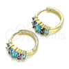 Oro Laminado Huggie Hoop, Gold Filled Style Baguette Design, with Blue Topaz and Amethyst Cubic Zirconia, Polished, Golden Finish, 02.210.0560.1.15
