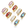 Oro Laminado Huggie Hoop, Gold Filled Style Baguette Design, with Blue Topaz and Amethyst Cubic Zirconia, Polished, Golden Finish, 02.210.0560.1.15
