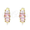 Oro Laminado Huggie Hoop, Gold Filled Style Baguette Design, with Pink Cubic Zirconia, Polished, Golden Finish, 02.210.0560.2.15