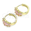 Oro Laminado Huggie Hoop, Gold Filled Style Baguette Design, with Pink Cubic Zirconia, Polished, Golden Finish, 02.210.0560.2.15