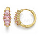 Oro Laminado Huggie Hoop, Gold Filled Style Baguette Design, with Pink Cubic Zirconia, Polished, Golden Finish, 02.210.0560.2.15