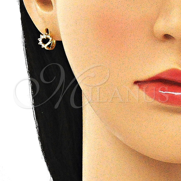 Gold Filled Hoop Earrings — Huggie Hoop Heart Design with White Cubic Zirconia — alternate product view — SKU 144664 | Oro Laminado aretes de aro — Huggie Hoop corazón diseño with blanco Cubic Zirconia — SKU 144664