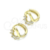 Oro Laminado Huggie Hoop, Gold Filled Style Heart Design, with White Cubic Zirconia, Polished, Golden Finish, 02.210.0561.10