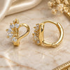 Oro Laminado Huggie Hoop, Gold Filled Style Heart Design, with White Cubic Zirconia, Polished, Golden Finish, 02.210.0561.10