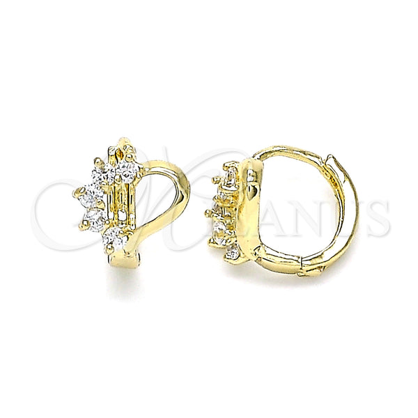 Gold Filled Hoop Earrings — Huggie Hoop Heart Design with White Cubic Zirconia — main product view — SKU 144664 | Oro Laminado aretes de aro — Huggie Hoop corazón diseño with blanco Cubic Zirconia — SKU 144664