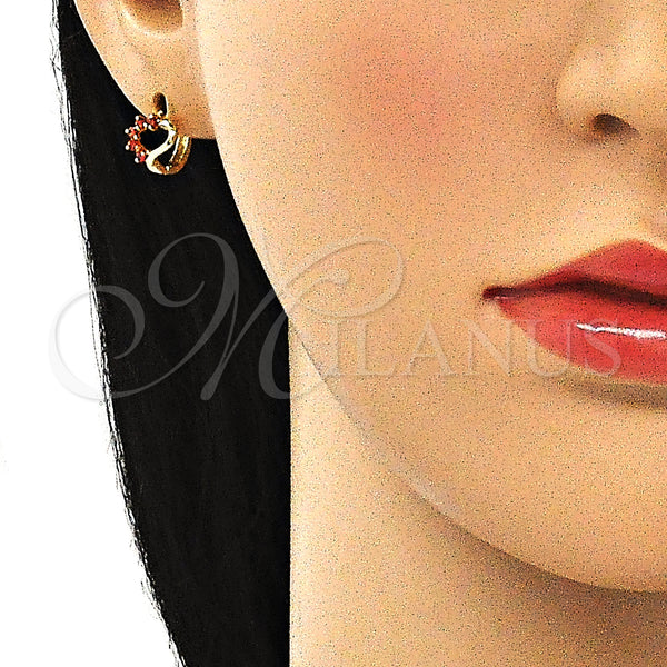 Gold Filled Hoop Earrings — Huggie Hoop Heart Design with Garnet Cubic Zirconia — alternate product view — SKU 144665 | Oro Laminado aretes de aro — Huggie Hoop corazón diseño with Garnet Cubic Zirconia — SKU 144665