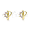 Oro Laminado Huggie Hoop, Gold Filled Style Heart Design, with Pink Cubic Zirconia, Polished, Golden Finish, 02.210.0561.2.10