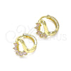 Oro Laminado Huggie Hoop, Gold Filled Style Heart Design, with Pink Cubic Zirconia, Polished, Golden Finish, 02.210.0561.2.10