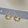 Oro Laminado Huggie Hoop, Gold Filled Style Heart Design, with Pink Cubic Zirconia, Polished, Golden Finish, 02.210.0561.2.10