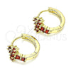 Oro Laminado Huggie Hoop, Gold Filled Style Cross Design, with Garnet Cubic Zirconia, Polished, Golden Finish, 02.210.0562.1.12
