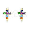 Oro Laminado Huggie Hoop, Gold Filled Style Cross Design, with Multicolor Cubic Zirconia, Polished, Golden Finish, 02.210.0562.2.12