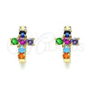 Oro Laminado Huggie Hoop, Gold Filled Style Cross Design, with Multicolor Cubic Zirconia, Polished, Golden Finish, 02.210.0562.2.12
