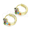 Oro Laminado Huggie Hoop, Gold Filled Style Cross Design, with Multicolor Cubic Zirconia, Polished, Golden Finish, 02.210.0562.2.12