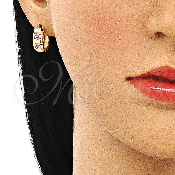 Gold Filled Hoop Earrings — Huggie Hoop with Pink Cubic Zirconia Polished 02. — alternate product view — SKU 144670 | Oro Laminado aretes de aro — Huggie Hoop with Pink Cubic Zirconia pulido 02. — SKU 144670