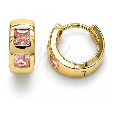 Oro Laminado Huggie Hoop, Gold Filled Style with Pink Cubic Zirconia, Polished, Golden Finish, 02.210.0563.12
