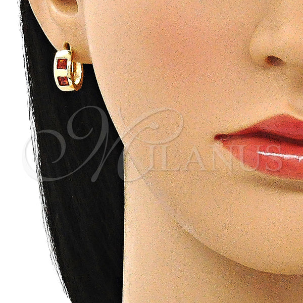 Gold Filled Hoop Earrings — Huggie Hoop with Garnet Cubic Zirconia Polished 02. — alternate product view — SKU 144671 | Oro Laminado aretes de aro — Huggie Hoop with Garnet Cubic Zirconia pulido 02. — SKU 144671