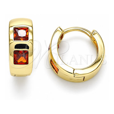 Oro Laminado Huggie Hoop, Gold Filled Style with Garnet Cubic Zirconia, Polished, Golden Finish, 02.210.0563.1.12