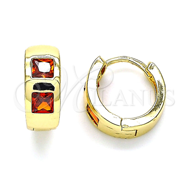 Gold Filled Hoop Earrings — Huggie Hoop with Garnet Cubic Zirconia Polished 02. — main product view — SKU 144671 | Oro Laminado aretes de aro — Huggie Hoop with Garnet Cubic Zirconia pulido 02. — SKU 144671
