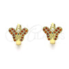 Oro Laminado Huggie Hoop, Gold Filled Style Butterfly Design, with Garnet Micro Pave, Polished, Golden Finish, 02.210.0564.10