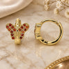 Oro Laminado Huggie Hoop, Gold Filled Style Butterfly Design, with Garnet Micro Pave, Polished, Golden Finish, 02.210.0564.10