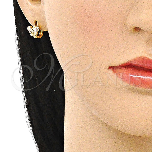 Gold Filled Hoop Earrings — Huggie Hoop Butterfly Design with White Micro Pave — alternate product view — SKU 144674 | Oro Laminado aretes de aro — Huggie Hoop Butterfly diseño with blanco Micro Pave — SKU 144674