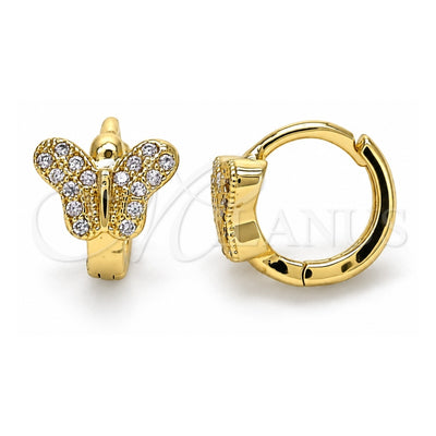 Oro Laminado Huggie Hoop, Gold Filled Style Butterfly Design, with White Micro Pave, Polished, Golden Finish, 02.210.0564.1.10
