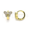 Oro Laminado Huggie Hoop, Gold Filled Style Butterfly Design, with White Micro Pave, Polished, Golden Finish, 02.210.0564.1.10