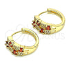 Oro Laminado Huggie Hoop, Gold Filled Style with Garnet Cubic Zirconia and White Micro Pave, Polished, Golden Finish, 02.210.0565.15