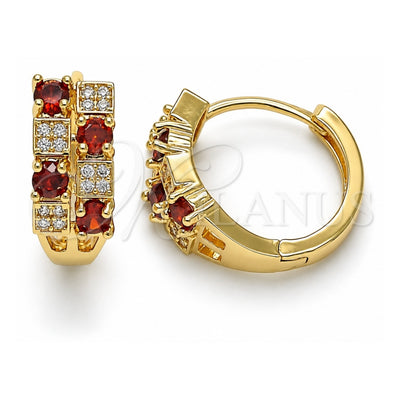 Oro Laminado Huggie Hoop, Gold Filled Style with Garnet Cubic Zirconia and White Micro Pave, Polished, Golden Finish, 02.210.0565.15