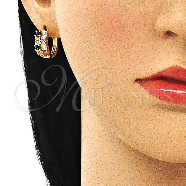Gold Filled Hoop Earrings — Huggie Hoop with Multicolor Cubic Zirconia and White — alternate product view — SKU 144676 | Oro Laminado aretes de aro — Huggie Hoop with Multicolor Cubic Zirconia and blanco — SKU 144676