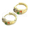Oro Laminado Huggie Hoop, Gold Filled Style with Multicolor Cubic Zirconia and White Micro Pave, Polished, Golden Finish, 02.210.0565.1.15