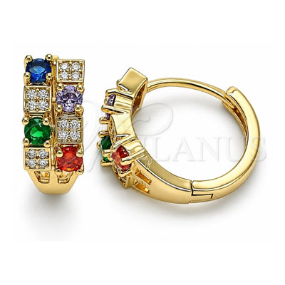 Oro Laminado Huggie Hoop, Gold Filled Style with Multicolor Cubic Zirconia and White Micro Pave, Polished, Golden Finish, 02.210.0565.1.15