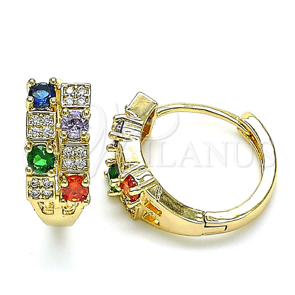 Gold Filled Hoop Earrings — Huggie Hoop with Multicolor Cubic Zirconia and White — main product view — SKU 144676 | Oro Laminado aretes de aro — Huggie Hoop with Multicolor Cubic Zirconia and blanco — SKU 144676