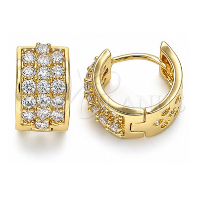 Oro Laminado Huggie Hoop, Gold Filled Style with White Cubic Zirconia, Polished, Golden Finish, 02.210.0569.12