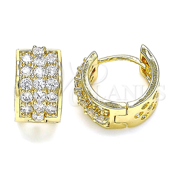 Oro Laminado Huggie Hoop, Gold Filled Style with White Cubic Zirconia, Polished, Golden Finish, 02.210.0569.12