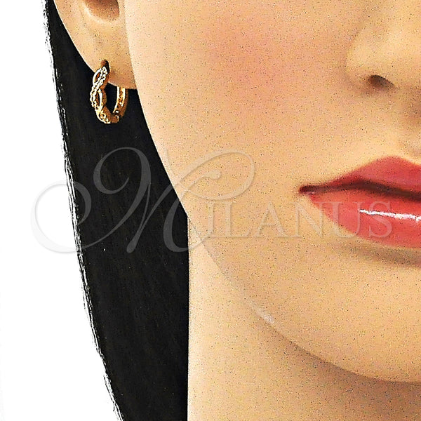 Gold Filled Hoop Earrings — Huggie Hoop Infinite Design with White Micro Pave — alternate product view — SKU 144682 | Oro Laminado aretes de aro — Huggie Hoop Infinite diseño with blanco Micro Pave — SKU 144682