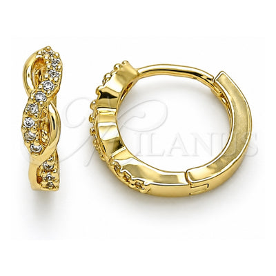 Oro Laminado Huggie Hoop, Gold Filled Style Infinite Design, with White Micro Pave, Polished, Golden Finish, 02.210.0571.12