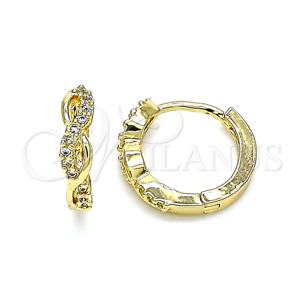 Gold Filled Hoop Earrings — Huggie Hoop Infinite Design with White Micro Pave — main product view — SKU 144682 | Oro Laminado aretes de aro — Huggie Hoop Infinite diseño with blanco Micro Pave — SKU 144682