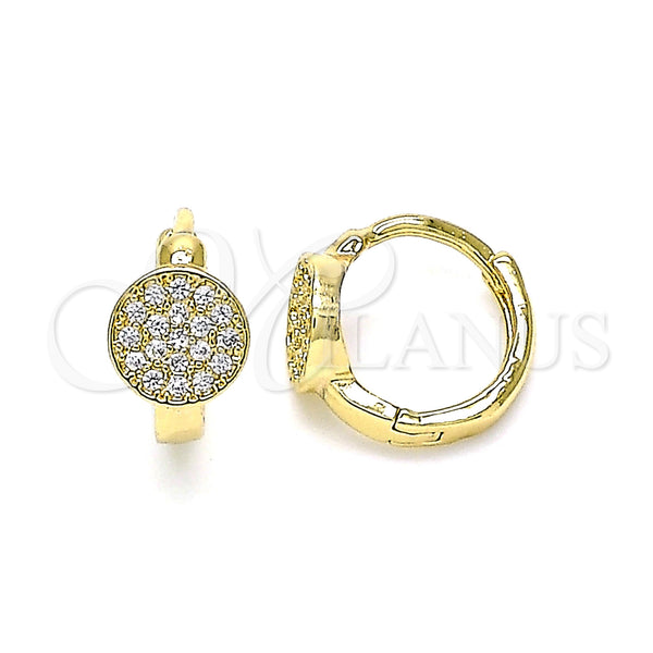 Gold Filled Hoop Earrings — Huggie Hoop with White Micro Pave Polished 02. — main product view — SKU 144685 | Oro Laminado aretes de aro — Huggie Hoop with blanco Micro Pave pulido 02. — SKU 144685