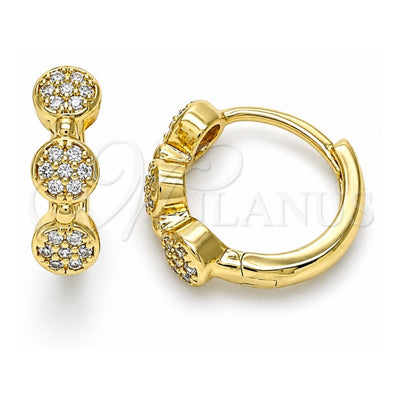 Oro Laminado Huggie Hoop, Gold Filled Style with White Micro Pave, Polished, Golden Finish, 02.210.0575.12