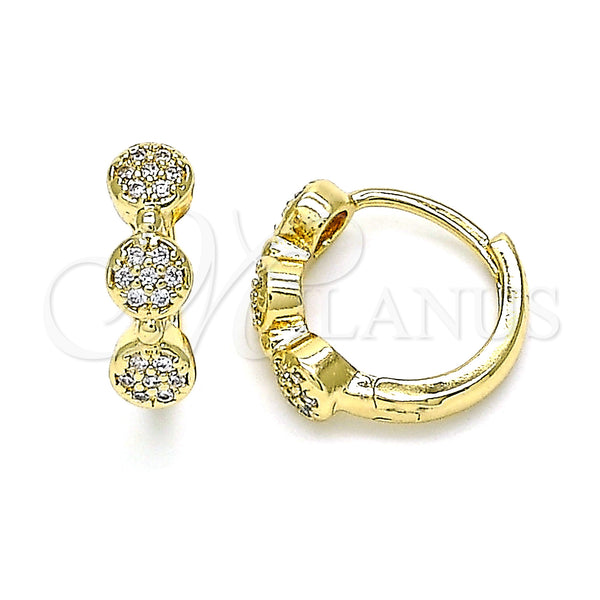 Gold Filled Hoop Earrings — Huggie Hoop with White Micro Pave Polished 02. — main product view — SKU 144686 | Oro Laminado aretes de aro — Huggie Hoop with blanco Micro Pave pulido 02. — SKU 144686