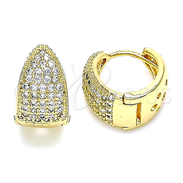 Gold Filled Hoop Earrings — Huggie Hoop with White Micro Pave Polished 02. — main product view — SKU 144690 | Oro Laminado aretes de aro — Huggie Hoop with blanco Micro Pave pulido 02. — SKU 144690