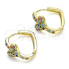 Oro Laminado Huggie Hoop, Gold Filled Style Heart Design, with Multicolor Micro Pave, Polished, Golden Finish, 02.210.0582.1.20
