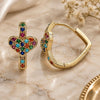 Oro Laminado Huggie Hoop, Gold Filled Style Heart Design, with Multicolor Micro Pave, Polished, Golden Finish, 02.210.0582.1.20