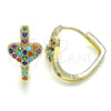 Oro Laminado Huggie Hoop, Gold Filled Style Heart Design, with Multicolor Micro Pave, Polished, Golden Finish, 02.210.0582.1.20
