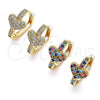 Oro Laminado Huggie Hoop, Gold Filled Style Heart Design, with Multicolor Micro Pave, Polished, Golden Finish, 02.210.0582.1.20