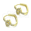 Oro Laminado Huggie Hoop, Gold Filled Style Evil Eye Design, with White Cubic Zirconia and White Micro Pave, Polished, Golden Finish, 02.210.0583.20