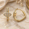 Oro Laminado Huggie Hoop, Gold Filled Style Evil Eye Design, with White Cubic Zirconia and White Micro Pave, Polished, Golden Finish, 02.210.0583.20